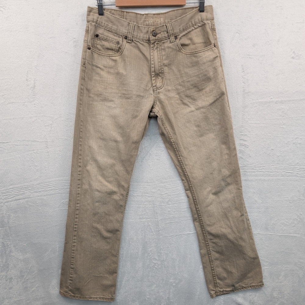 VTG Flypaper Jeans Mens 32x34 Tan Khaki Bootcut Embroidered Workwear Utility Y2K